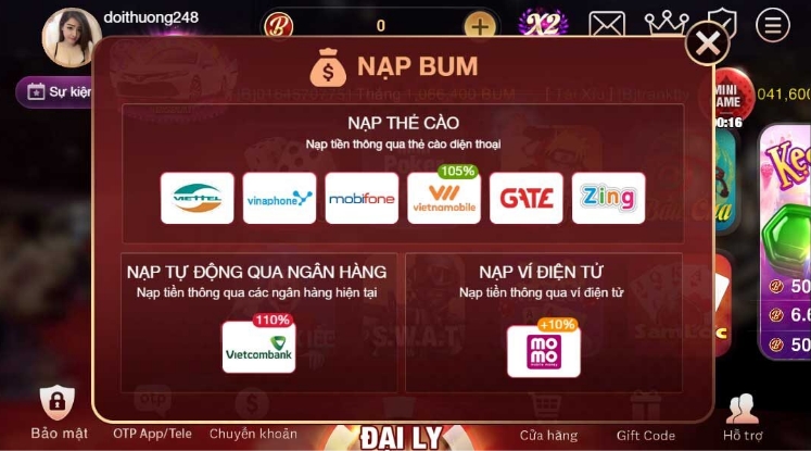 Nạp tiền vào Bom Club qua ngân hàng