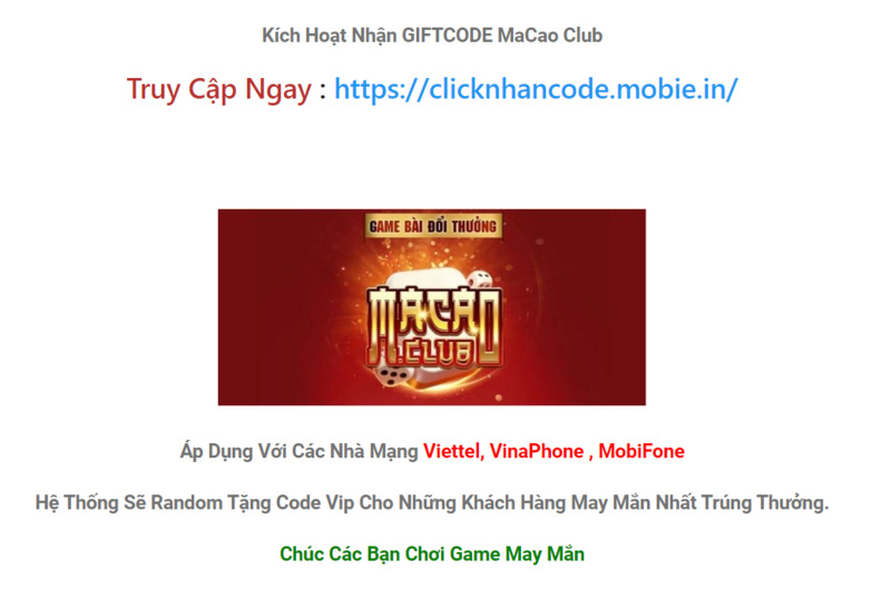 Săn Macao Club Giftcode dành cho người mới tập chơi 